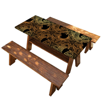 Black And Gold Celestial Pattern Print Picnic Table Cover