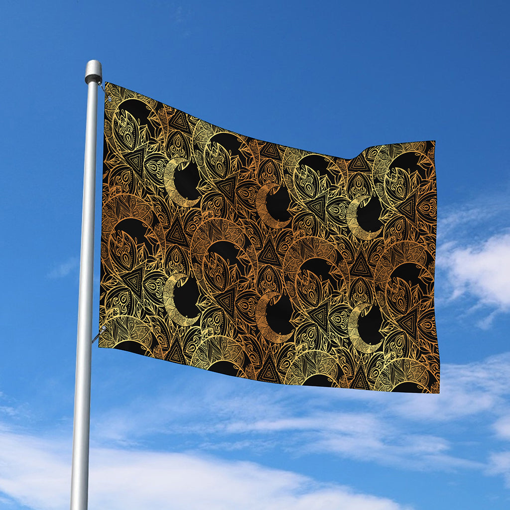 Black And Gold Celestial Pattern Print Polyester Flag
