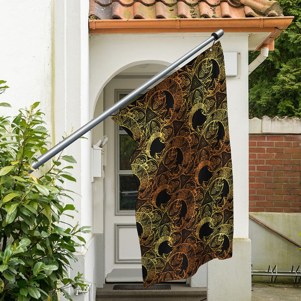 Black And Gold Celestial Pattern Print Polyester Flag