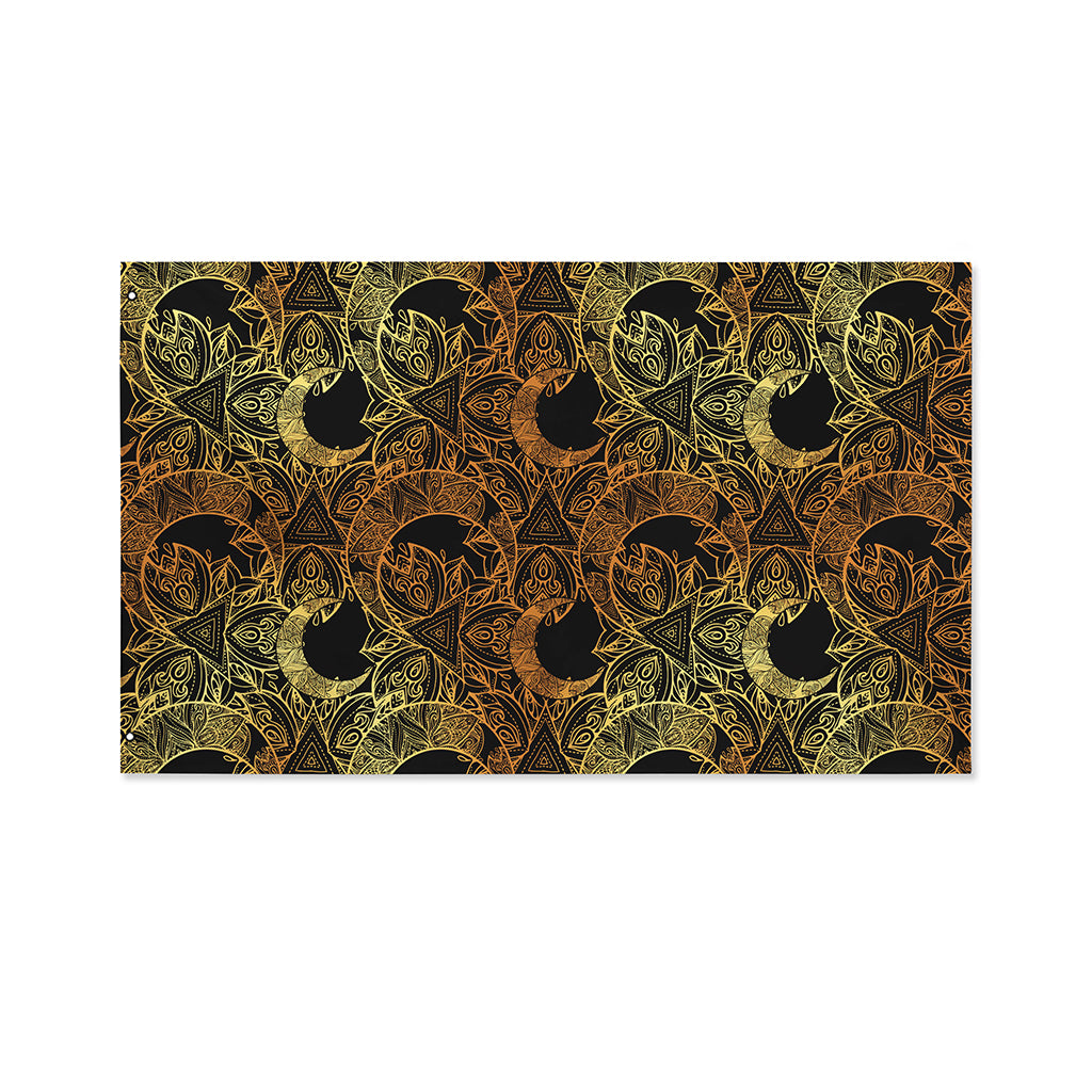 Black And Gold Celestial Pattern Print Polyester Flag