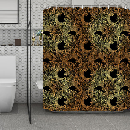 Black And Gold Celestial Pattern Print Polyester Shower Curtain