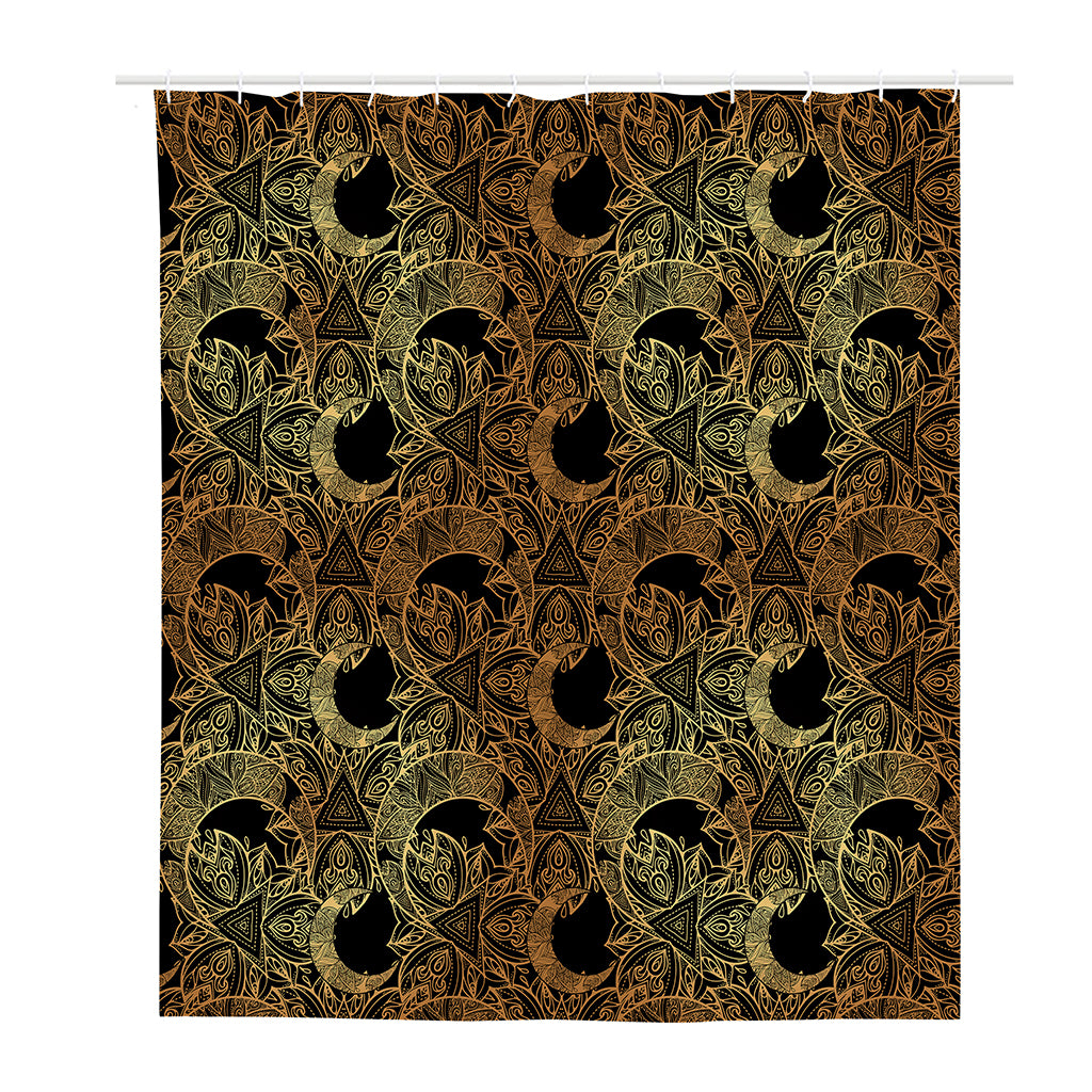 Black And Gold Celestial Pattern Print Polyester Shower Curtain