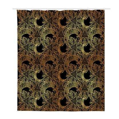 Black And Gold Celestial Pattern Print Polyester Shower Curtain