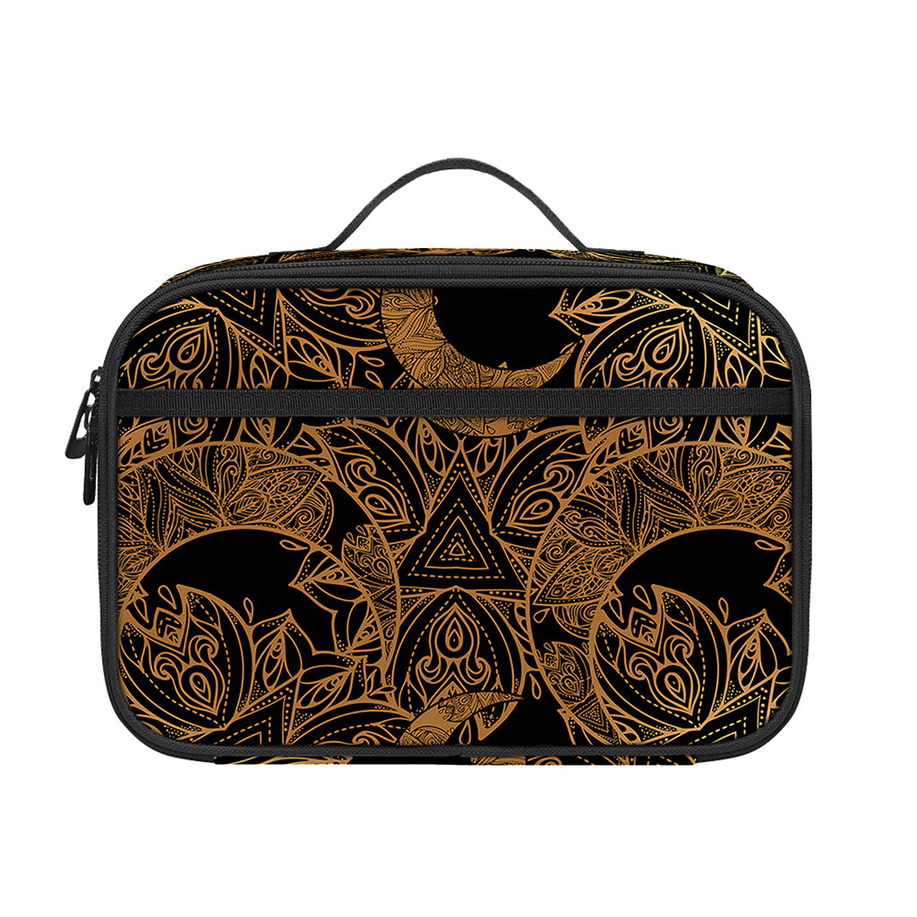 Black And Gold Celestial Pattern Print Portable Lunch Bag