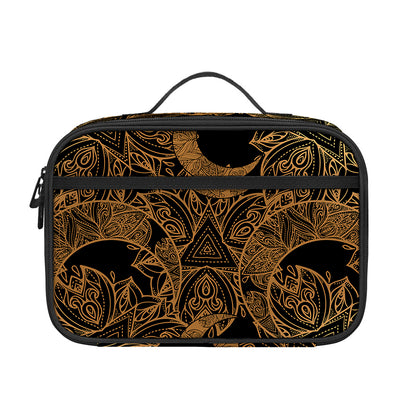 Black And Gold Celestial Pattern Print Portable Lunch Bag