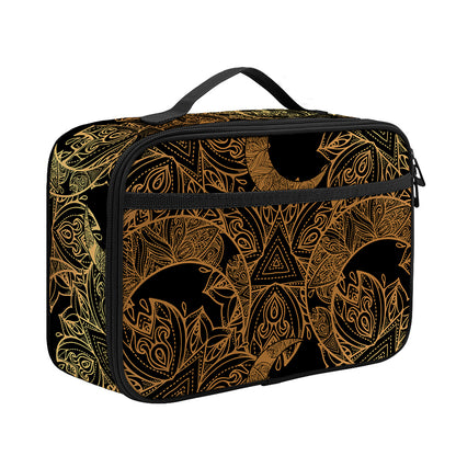 Black And Gold Celestial Pattern Print Portable Lunch Bag