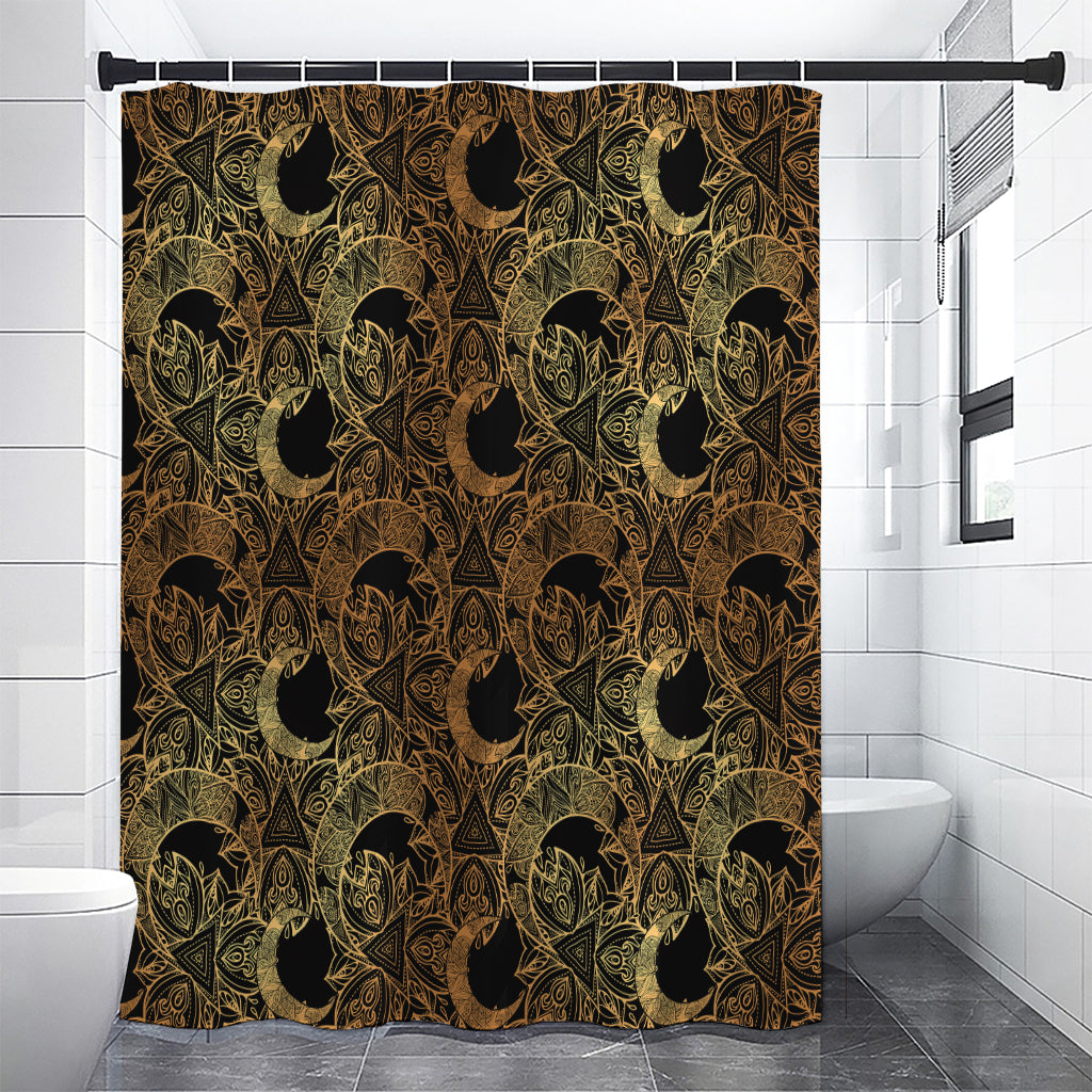 Black And Gold Celestial Pattern Print Premium Shower Curtain