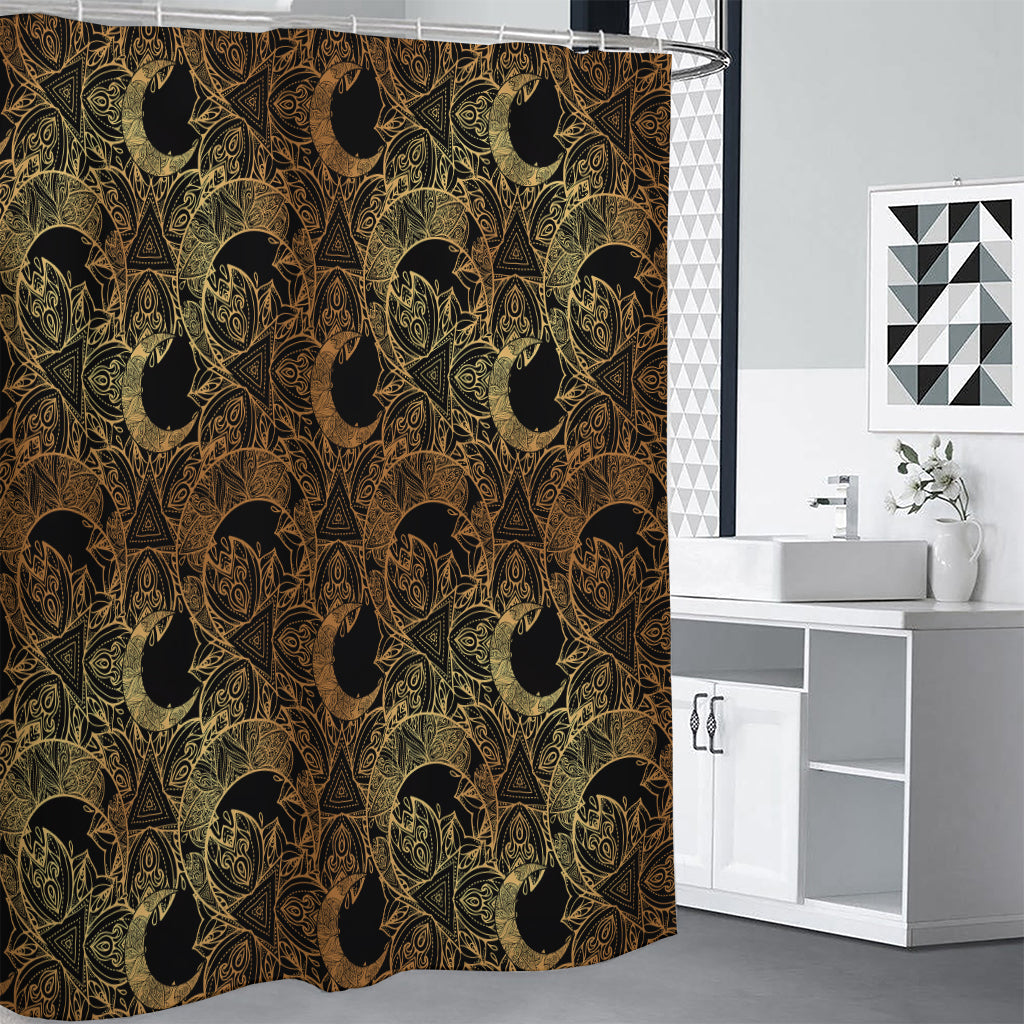 Black And Gold Celestial Pattern Print Premium Shower Curtain