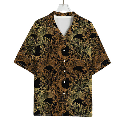 Black And Gold Celestial Pattern Print Rayon Hawaiian Shirt