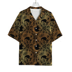 Black And Gold Celestial Pattern Print Rayon Hawaiian Shirt