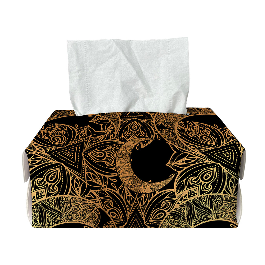 Black And Gold Celestial Pattern Print Rectangle Tissue Box Cover