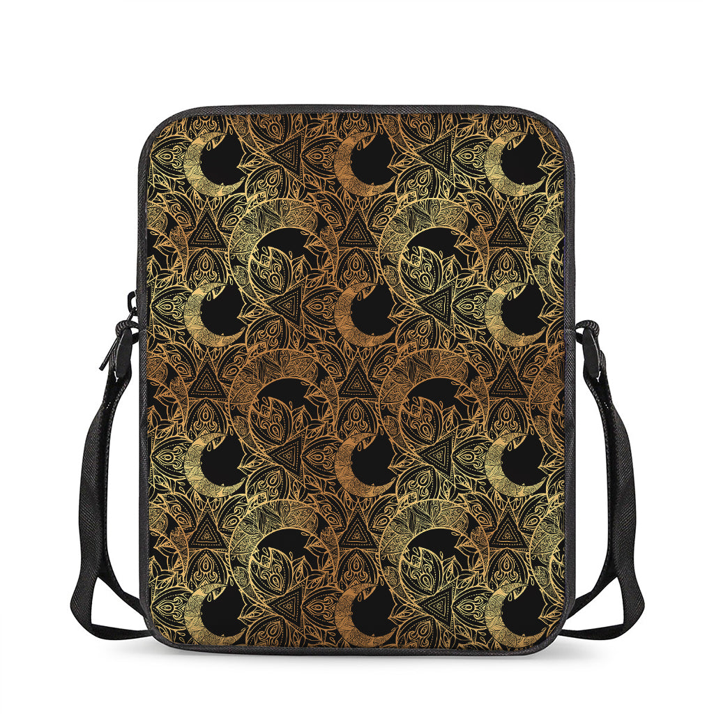 Black And Gold Celestial Pattern Print Rectangular Crossbody Bag