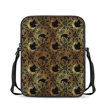 Black And Gold Celestial Pattern Print Rectangular Crossbody Bag