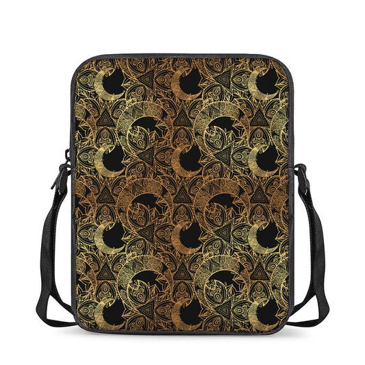 Black And Gold Celestial Pattern Print Rectangular Crossbody Bag