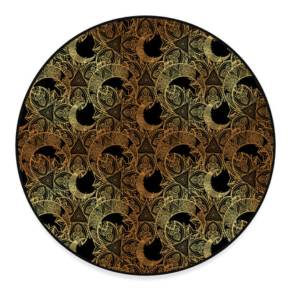 Black And Gold Celestial Pattern Print Round Floor Mat