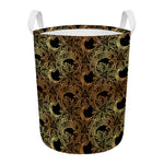 Black And Gold Celestial Pattern Print Round Laundry Basket