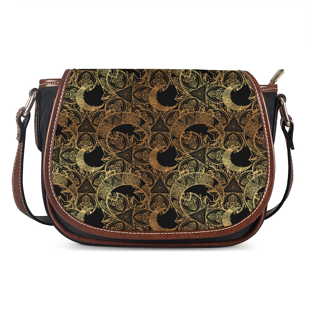 Black And Gold Celestial Pattern Print Saddle Bag