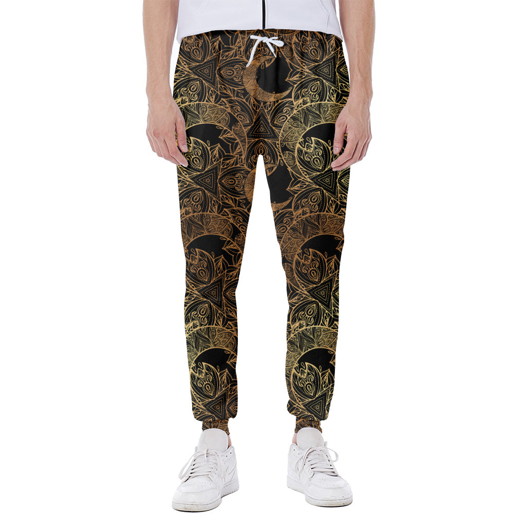 Black And Gold Celestial Pattern Print Scuba Joggers
