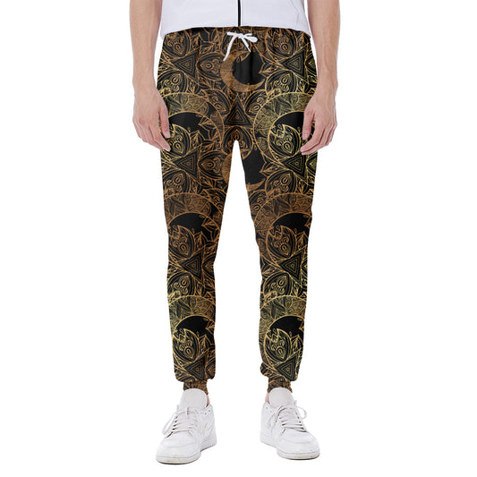 Black And Gold Celestial Pattern Print Scuba Joggers