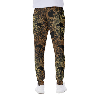 Black And Gold Celestial Pattern Print Scuba Joggers