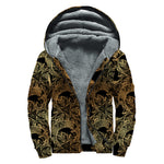 Black And Gold Celestial Pattern Print Sherpa Lined Zip Up Hoodie