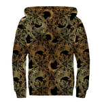 Black And Gold Celestial Pattern Print Sherpa Lined Zip Up Hoodie