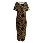 Black And Gold Celestial Pattern Print Short Sleeve Long Nightdress