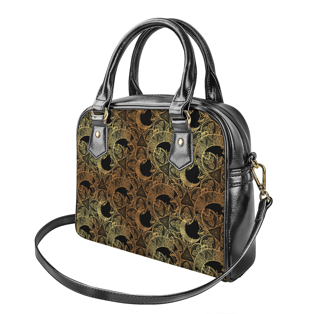 Black And Gold Celestial Pattern Print Shoulder Handbag