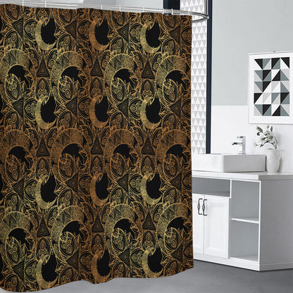 Black And Gold Celestial Pattern Print Shower Curtain