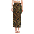 Black And Gold Celestial Pattern Print Side Slit Maxi Skirt