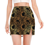 Black And Gold Celestial Pattern Print Side Slit Mini Skirt