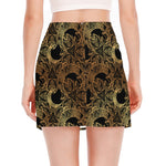 Black And Gold Celestial Pattern Print Side Slit Mini Skirt