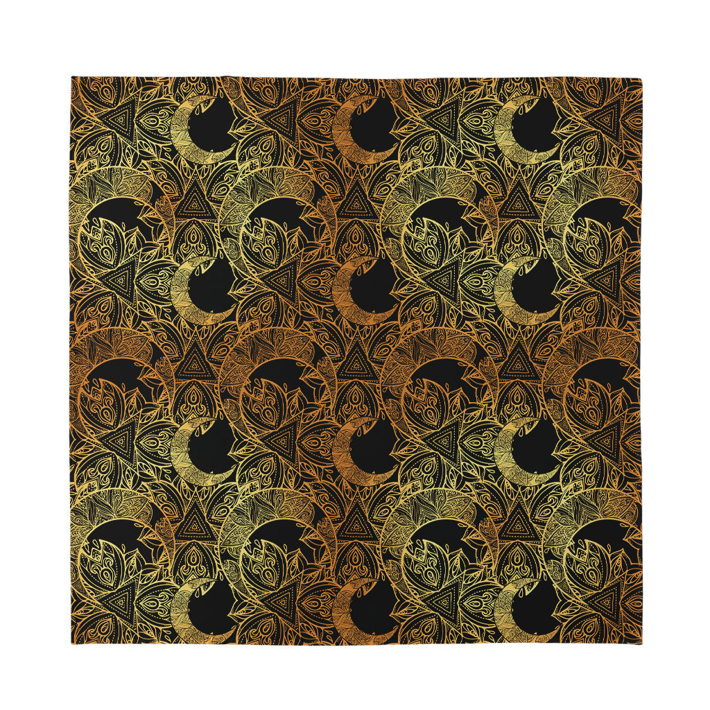 Black And Gold Celestial Pattern Print Silk Bandana