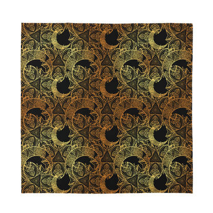 Black And Gold Celestial Pattern Print Silk Bandana