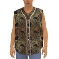 Black And Gold Celestial Pattern Print Sleeveless Baseball Jersey