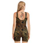 Black And Gold Celestial Pattern Print Sleeveless One Piece Swimsuit