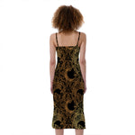 Black And Gold Celestial Pattern Print Slim Fit Midi Cami Dress