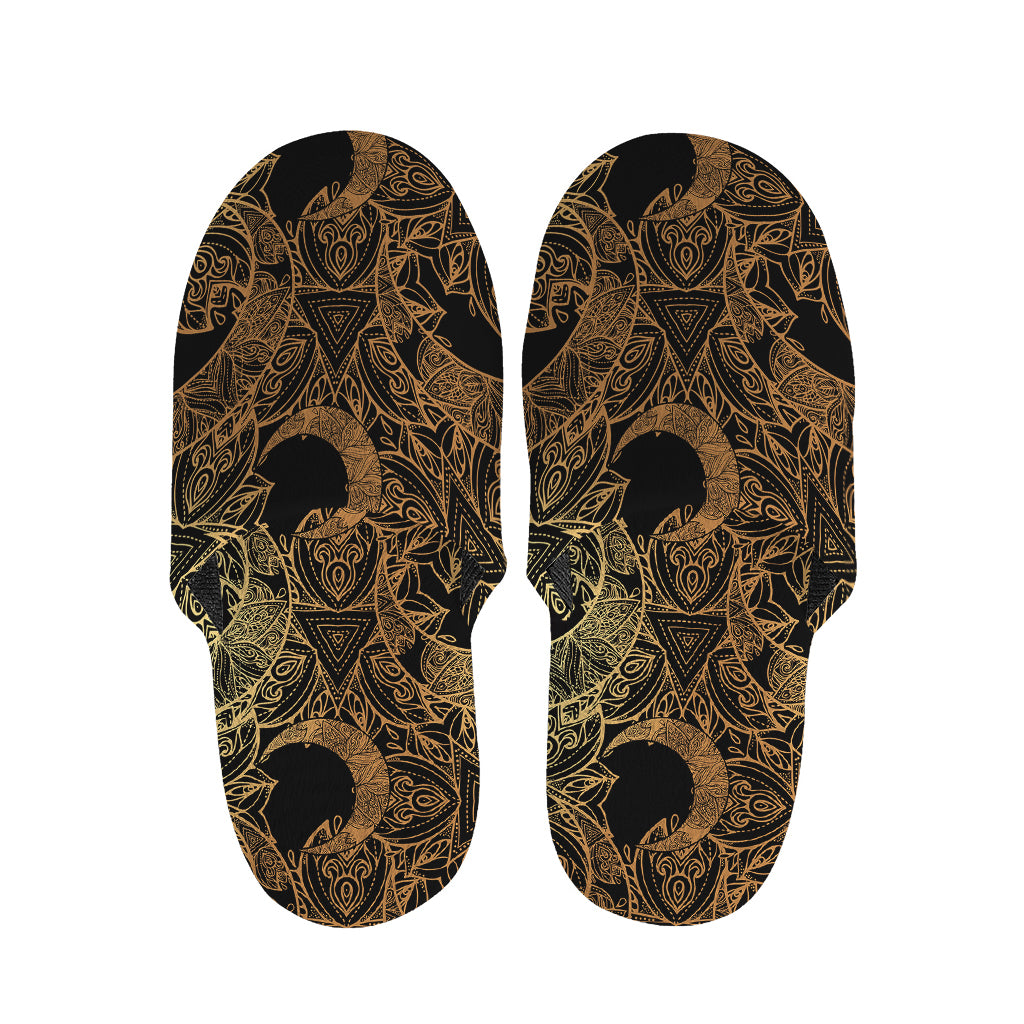 Black And Gold Celestial Pattern Print Slippers