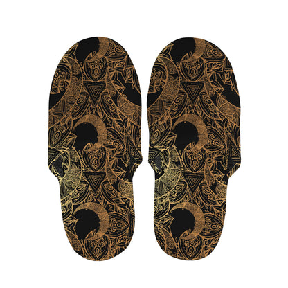 Black And Gold Celestial Pattern Print Slippers