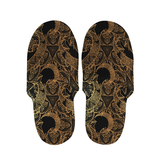 Black And Gold Celestial Pattern Print Slippers