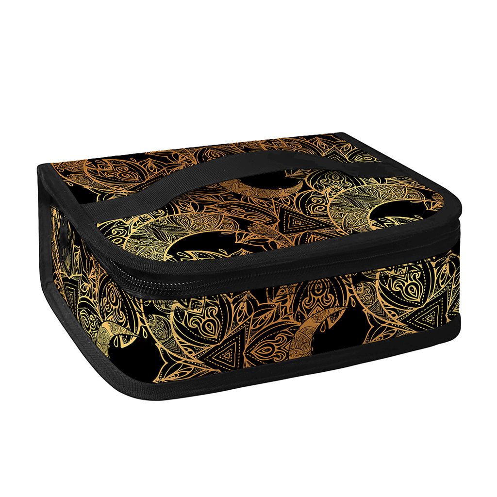 Black And Gold Celestial Pattern Print Small Lunch Bag