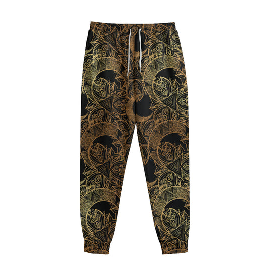 Black And Gold Celestial Pattern Print Sweatpants