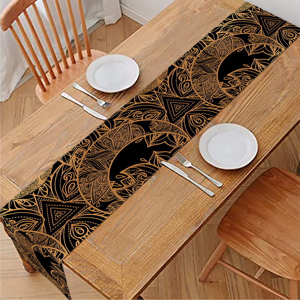 Black And Gold Celestial Pattern Print Table Runner