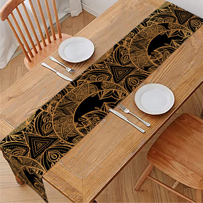 Black And Gold Celestial Pattern Print Table Runner