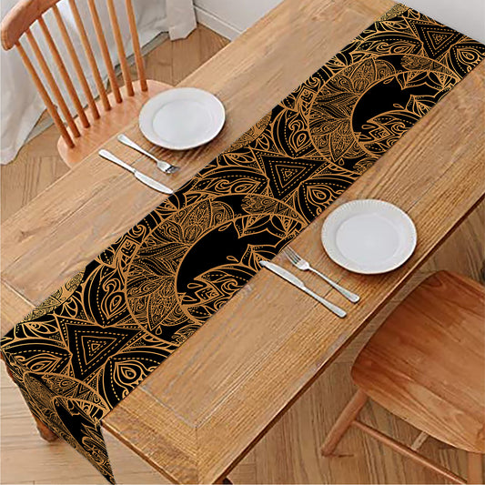 Black And Gold Celestial Pattern Print Table Runner