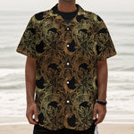 Black And Gold Celestial Pattern Print Textured Short Sleeve Shirt