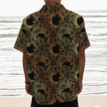 Black And Gold Celestial Pattern Print Textured Short Sleeve Shirt