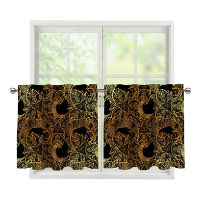 Black And Gold Celestial Pattern Print Tier Curtains