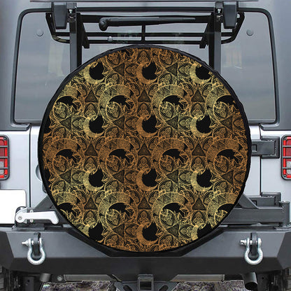 Black And Gold Celestial Pattern Print Tire Cover