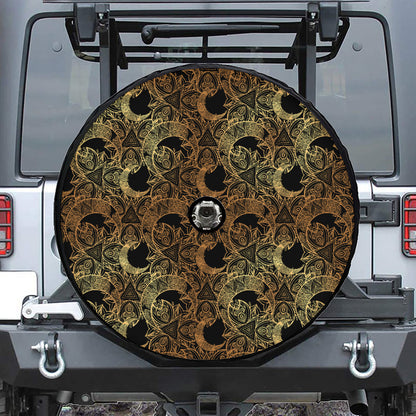Black And Gold Celestial Pattern Print Tire Cover With Camera Hole